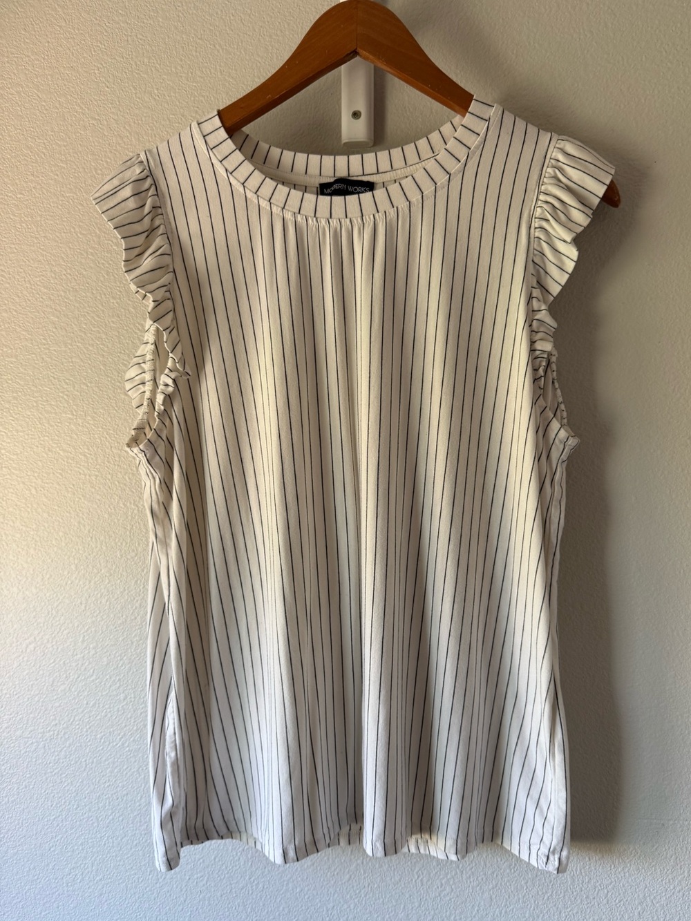 Modern works White Pinstripe Ruffle Sleeve Blouse